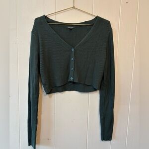 Wild Fable Ribbed V-Neck Crop Top - Deep Green